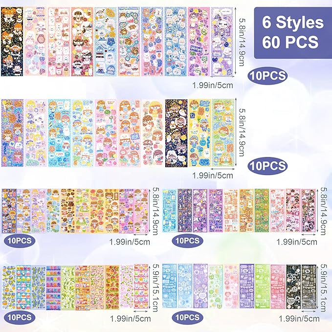 60 Sheets Heart Kpop Stickers for Photocards Kawaii Rabbit Bear Korean Deco Stickers Self Adhesive Card Valentines Stickers for Scrapbooking Arts Craft Gift Teens