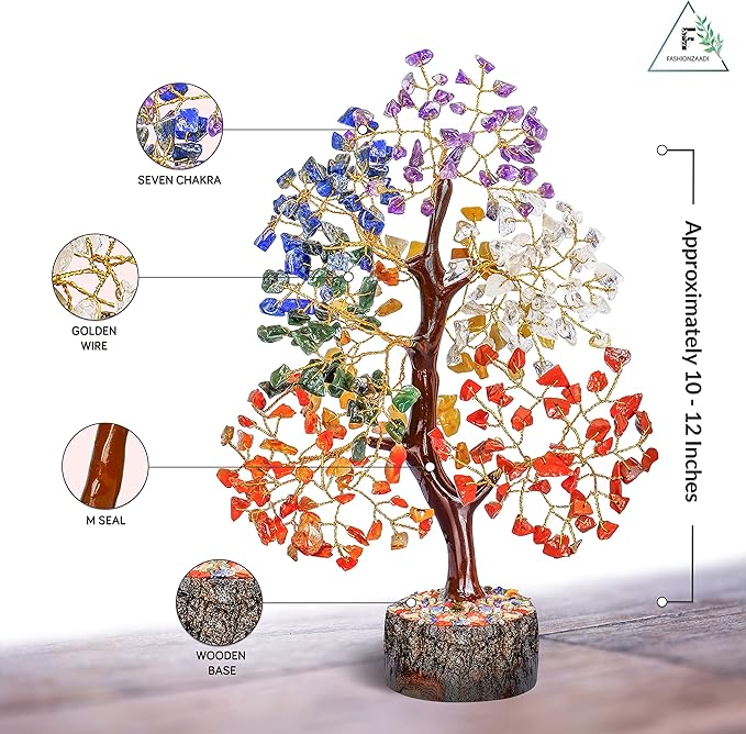 FASHIONZAADI 7 Chakra Tree - Crystal Bonsai Tree - Spiritual Decor - Spiritual Gemstones - Sculptures Home Decor - Crystal Gifts - Gemstone Tree - Tree of Life Decor - Desk Decorations