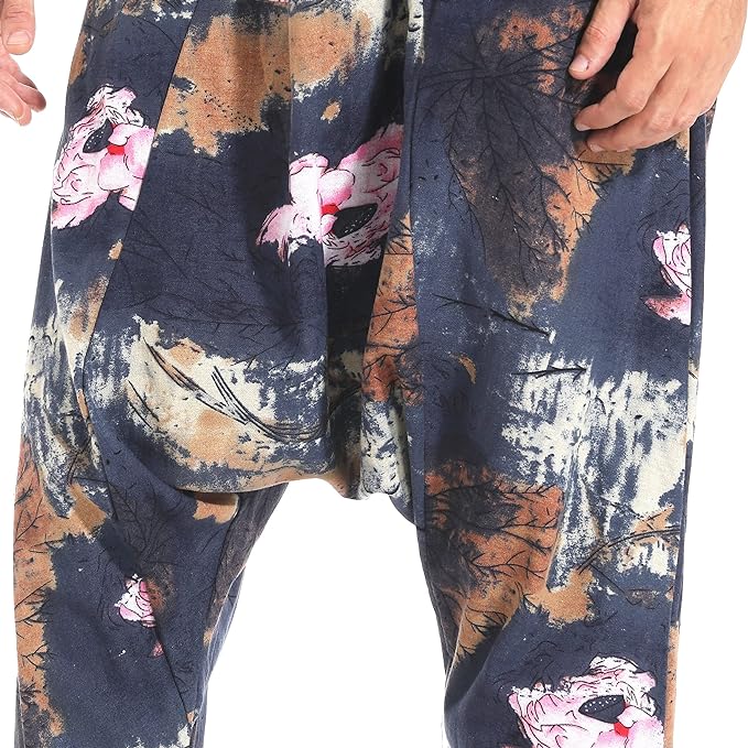 AITFINEISM Men's Drawstring Aladdin Hippie Harem Pants Loose Drop Crotch Trousers