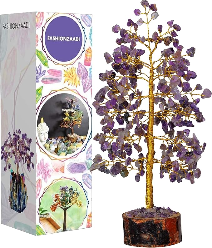 FASHIONZAADI Amethyst Crystals Tree of Life - Stones and Crystals - Bonsai Tree - Good Luck Gifts for Women - Meditation Accessories - Chakra Stones Decor