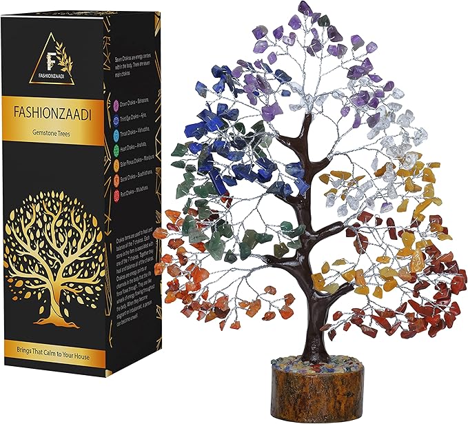 FASHIONZAADI Crystal Tree of Life 7 Chakra Healing Crystal Trees for Home Decor, Office Desk Decor Handmade Bonsai Trees for Positive Energy, Money, Good Luck Birthday Gifts for Women, Mom