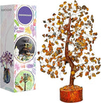 FASHIONZAADI Tigers Eye Crystal Tree, Crystal Money Tree of Life, Feng Shui Decor for Office and Home, Spiritual Gifts for Women, Reiki Gifts