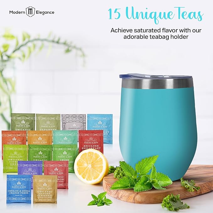 Tea Gift Set for Women & Men – Includes Assorted Teas, Elegant Mug & Honey (Teal - Hrny & Sons Tea)