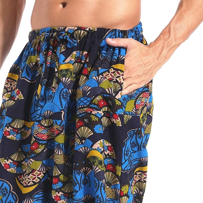 AITFINEISM Men's Drawstring Aladdin Hippie Harem Pants Loose Drop Crotch Trousers