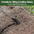 66in Rotary Cultivator with Tempered Spring Steel Tines and Adjustable Stainless Steel Handle Manual Garden Tiller Tool for Loosening Soil Mixing Fertilizer