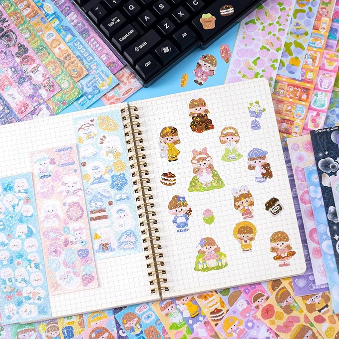 60 Sheets Heart Kpop Stickers for Photocards Kawaii Rabbit Bear Korean Deco Stickers Self Adhesive Card Valentines Stickers for Scrapbooking Arts Craft Gift Teens