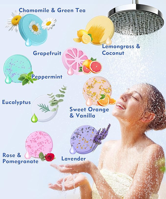 Aofmee Shower Steamers Aromatherapy - Pack of 8 Shower Bombs with Essential Oils for Relaxation, Christmas Gifts Birthday Gifts for Women and Men, Stress Relief and Luxury Self Care Shower Bath Bombs