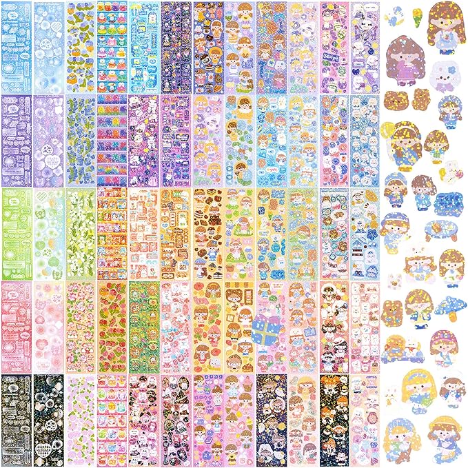 60 Sheets Heart Kpop Stickers for Photocards Kawaii Rabbit Bear Korean Deco Stickers Self Adhesive Card Valentines Stickers for Scrapbooking Arts Craft Gift Teens